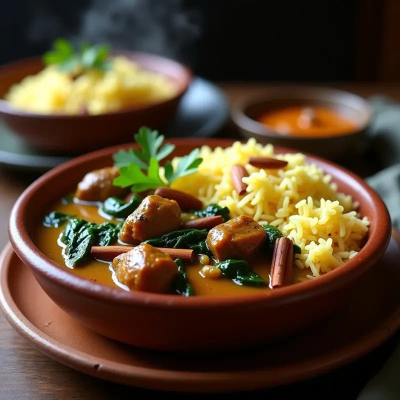 Lassan al Fogol: Curry de Cordero con Espinacas y Arroz Basmati al Estilo Cachemir