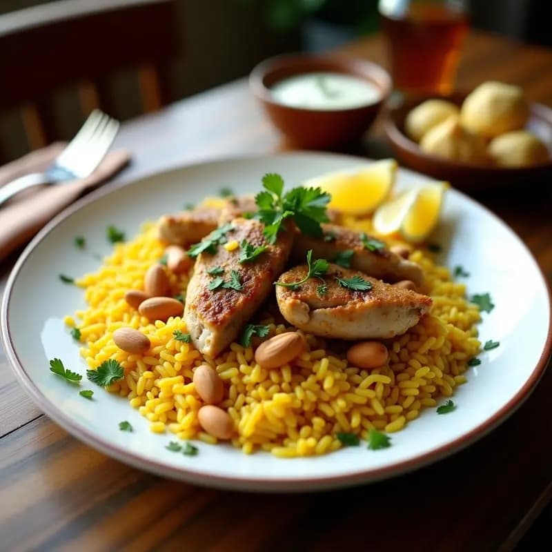 Lassan al Asfour con Pollo y Arroz Basmati: Receta Libanesa Tradicional con Sabor a Azafrán