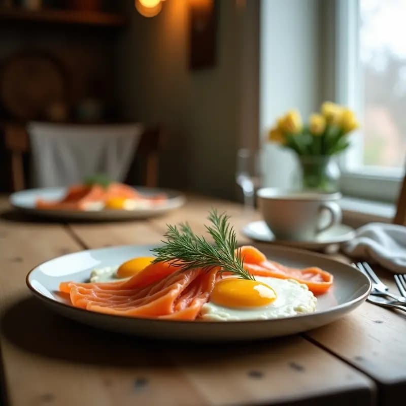 L sätt Mat Sueco con Salmón Ahumado, Huevos y Eneldo: Desayuno Nórdico Alto en Omega-3