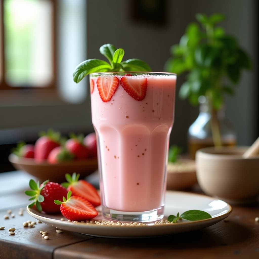 Lassi de Fresa y Albahaca con Semillas de Hinojo: Bebida India Digestiva y Refrescante