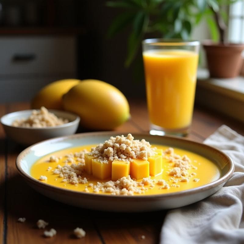 Lassí de Manga y Cardamomo con Granola de Coco: Bebida India Energética y Sin Lactosa
