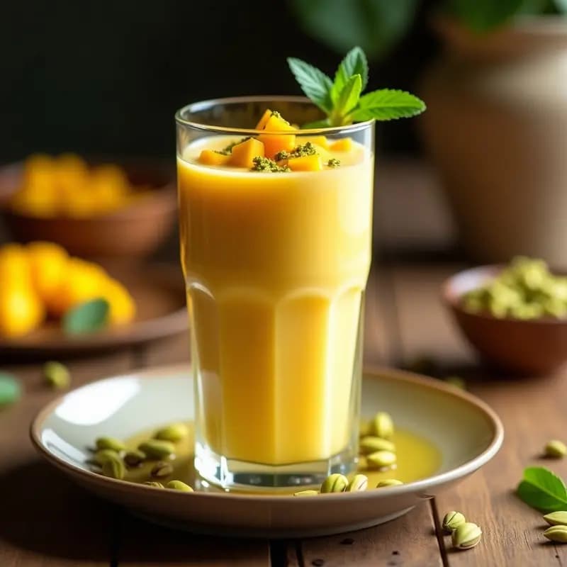 Lassi de Mango Indian con Cardamomo y Pistachos: Bebida Refrescante y Digestiva