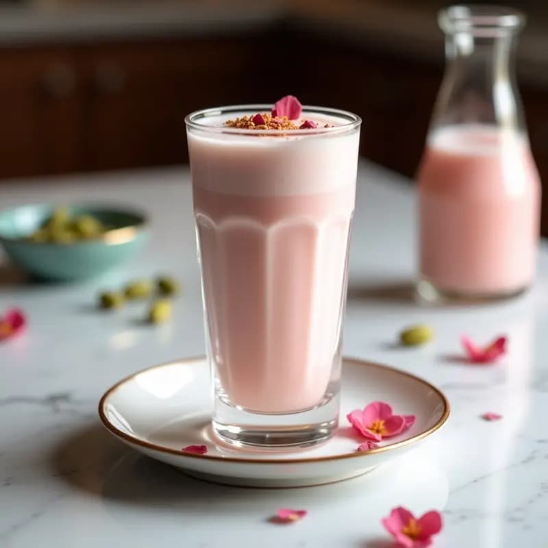 Lassi de Rosa y Cardamomo: Bebida Pakistaní Dulce y Cremosa