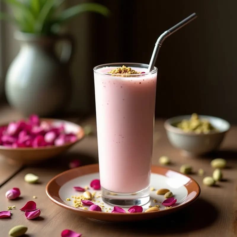 Lassi de Rosa Indio: Bebida de Yogur con Agua de Rosas y Cardamomo