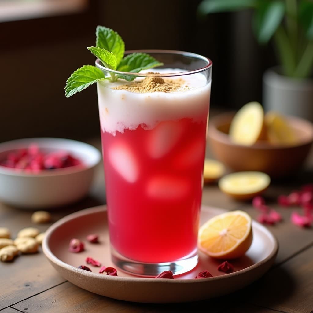 Lassi de Rosa de Jamaica y Jengibre: Bebida India Sin Lácteos con Toque Refrescante