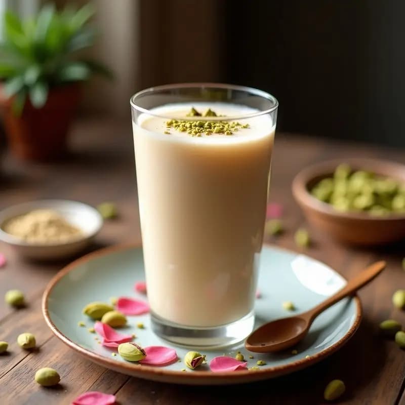 Bebida de Lassi de Rosa y Pistacho: Refresco Indio Probiótico y Sin Azúcar