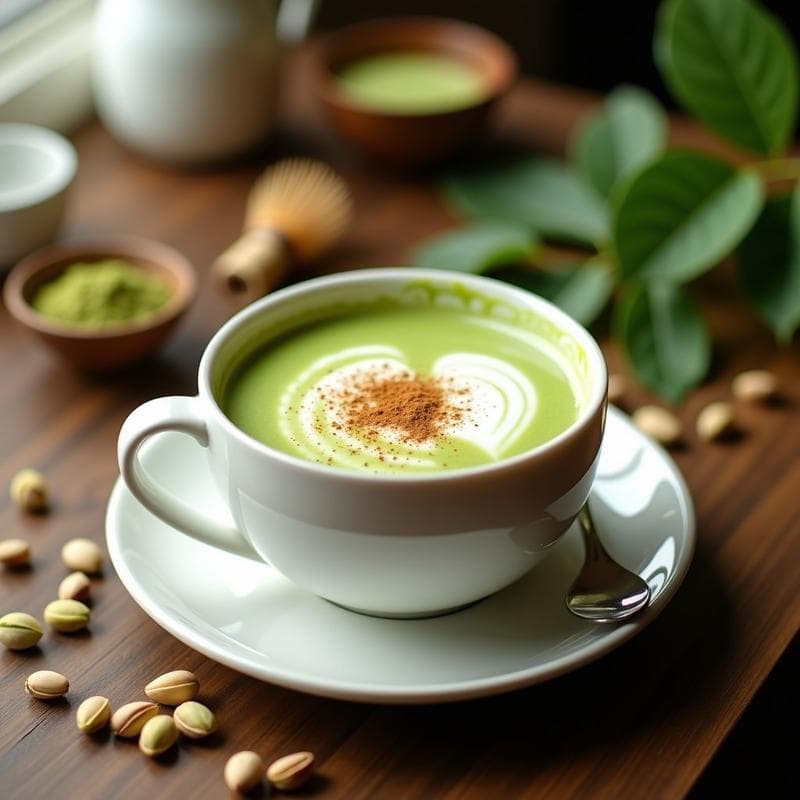Bebida de Matcha y Leche de Pistacho: Latte Vegano Sin Azúcar y Alto en Antioxidantes
