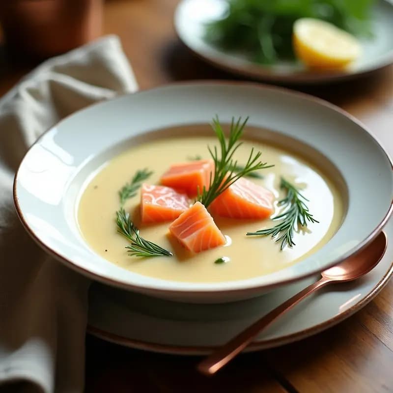 Laxsopp Sueca con Salmón, Eneldo y Crema de Almidón: Sopa Cremosa Keto