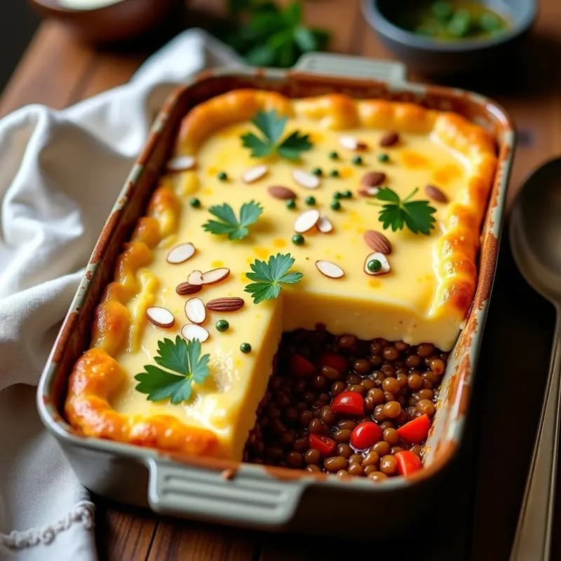 Lentil Sheperd’s Pie con Puré de Coliflor y Tomate: Receta Británica Vegana y Keto en 40 Minutos