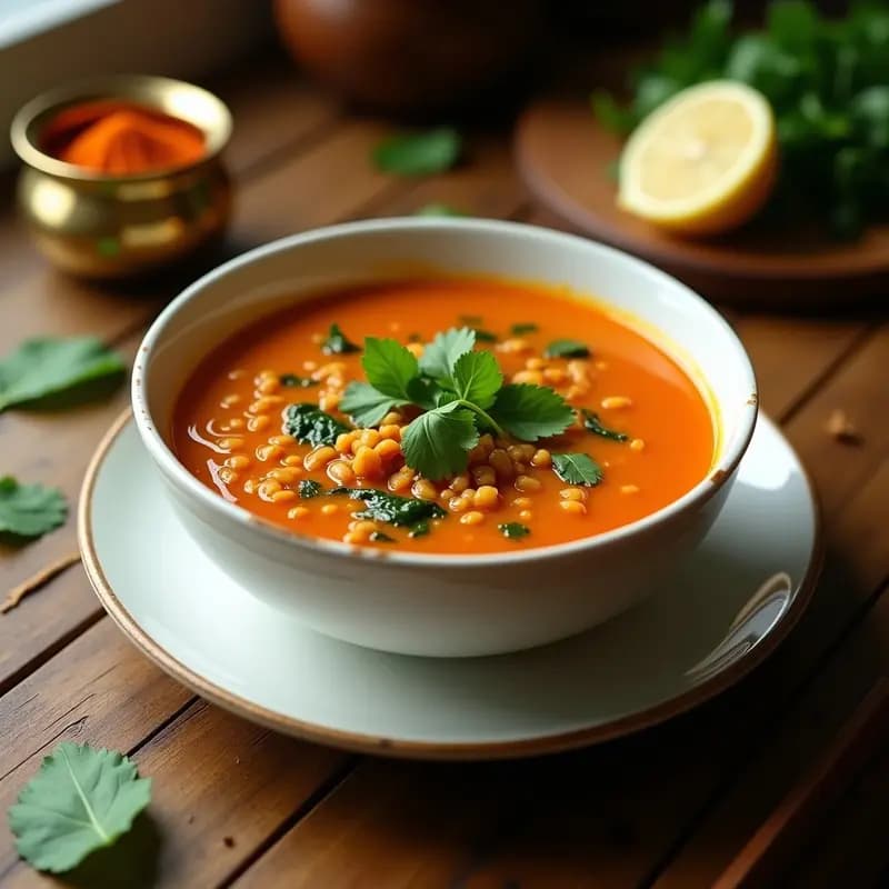 Lentil Soup con Espinacas y Limón: Sopa de Lentejas Rojas Estilo Indú