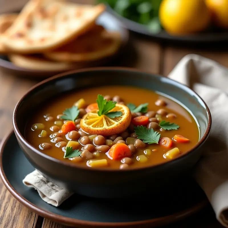 Lentil Soup con Limón Confitado: Sopa de Lentejas Parda Egipcia con Toque Ácido y Crujiente