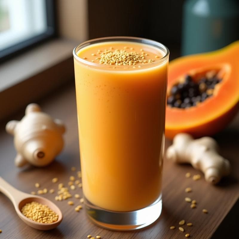 Licado de papaya y Semillas de Linaza con Jengibre: Bebida Digestiva y Antiinflamatoria