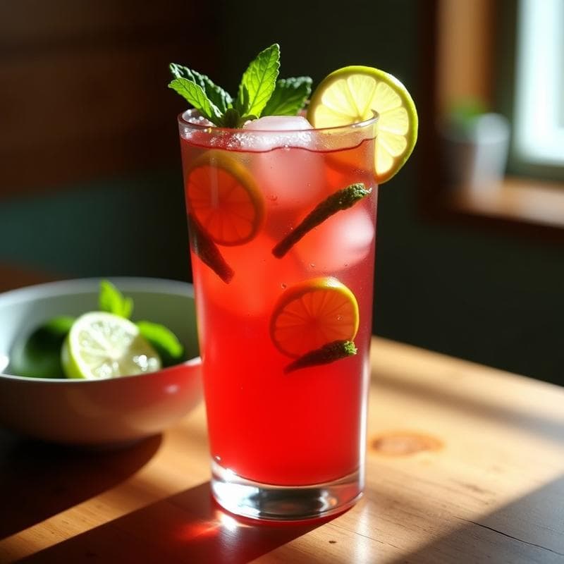 Limonada de Jamaica y Jengibre: Bebida Mexicana Desintoxicante con Hielo de Hierbabuena