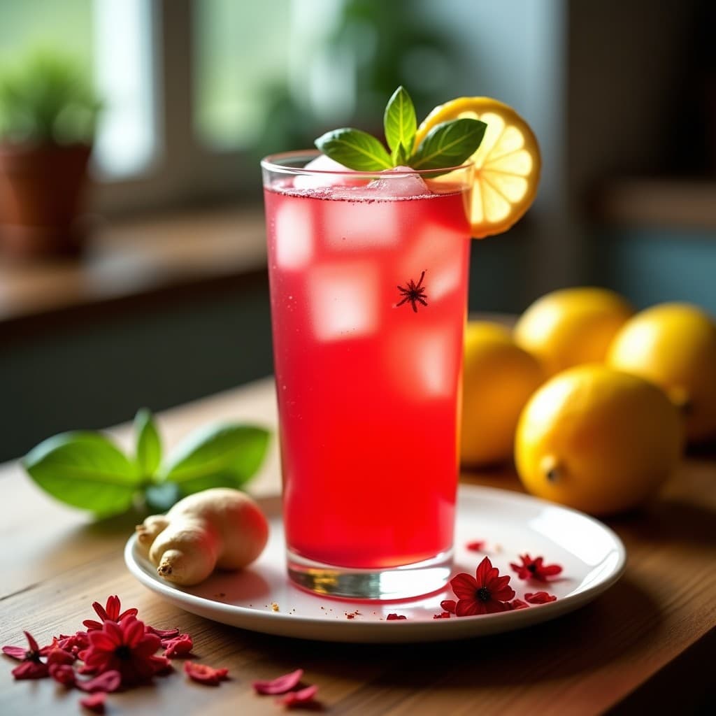Limonada de Jengibre y Albahaca con Hielo de Flor de Jamaica: Bebida Veraniega y Detox
