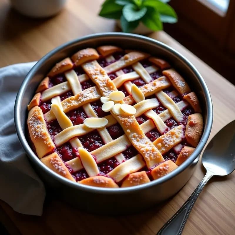 B Linzertorte de Frambuesa y Almendra: Postre Austriaco Sin Harina en Molde
