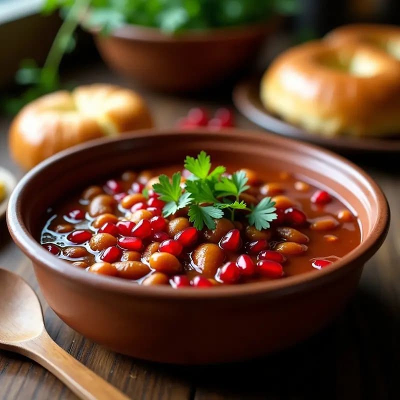Lobio con Granados y Cilantro: Guiso Georgiano de Alubias y Especias Reconfortante