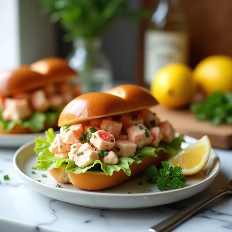 Lobster Roll Americano con Mayonesa y Hierbas: Sándwich Gourmet en Pan Brioche