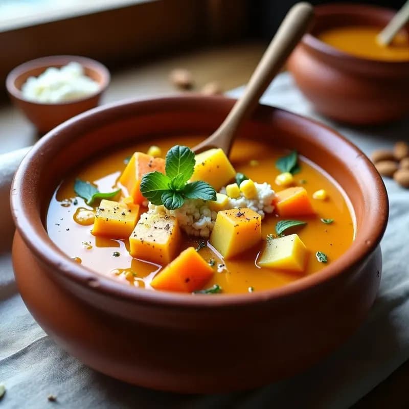 Locro de Zapallo y Queso de Almendras: Receta Andina Vegana y Reconfortante