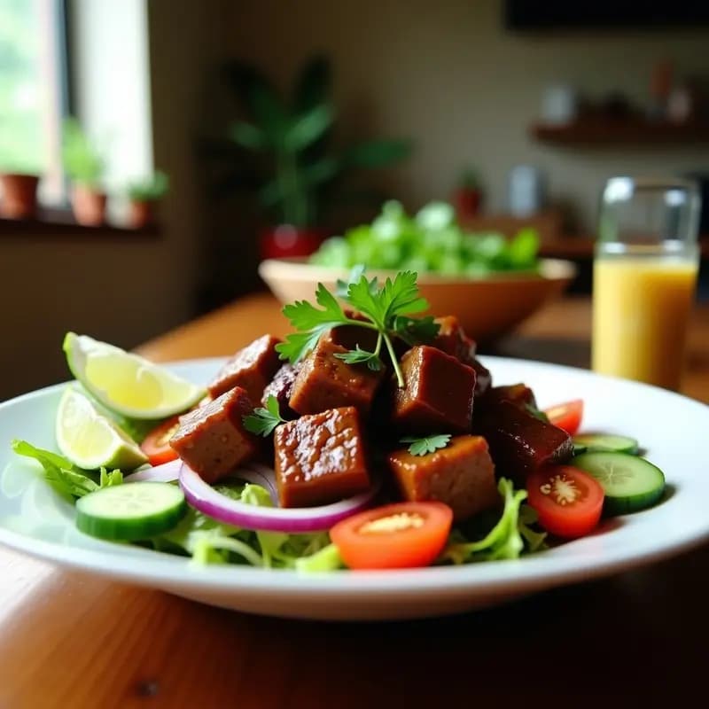 Lok Lak Camboyano con Ensalada de Pepino: Receta de Carne Picante y Rápida
