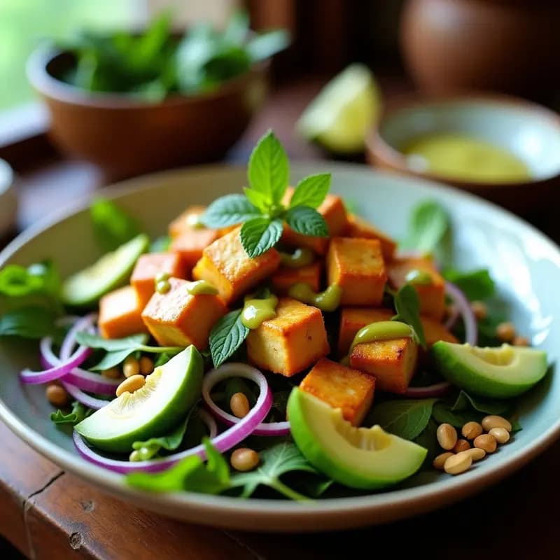 Lok Lak Camboyano con Tofu y Salsa de Pimienta Verde: Receta Vegana de Phnom Penh