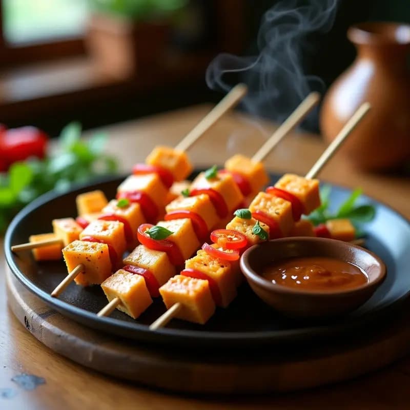 Lok Lok Malasio de Mariscos y Tofu: Fondue de Caramelo de Soja y Arachis en 25 Minutos