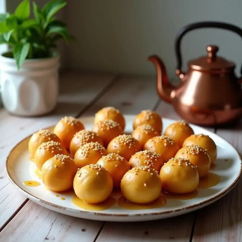 Lokma de Harina de Garbanzo y Miel de Agave: Postre Turco Vegano sin Fritura