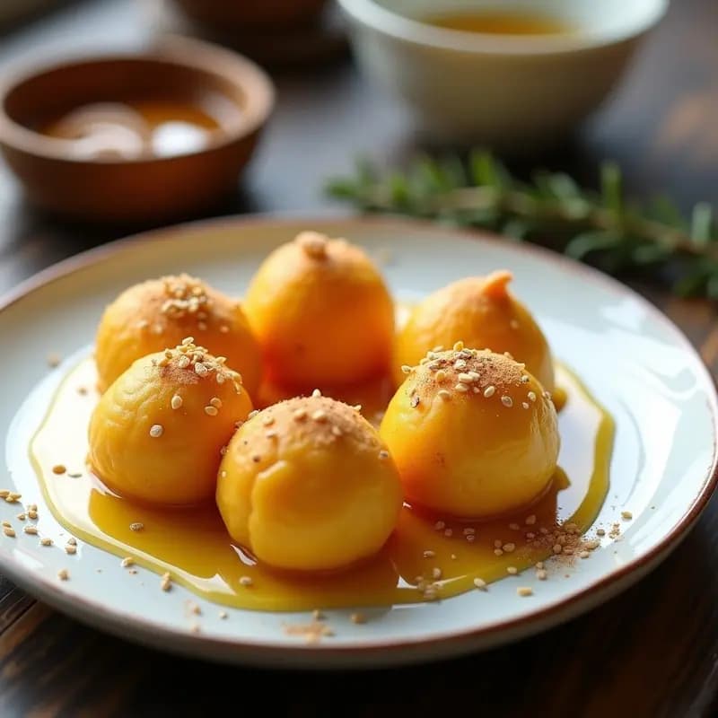 Lokma de Harina de Garbanzo y Miel de Tomillo: Postre Griego Sin Gluten y Esponjoso