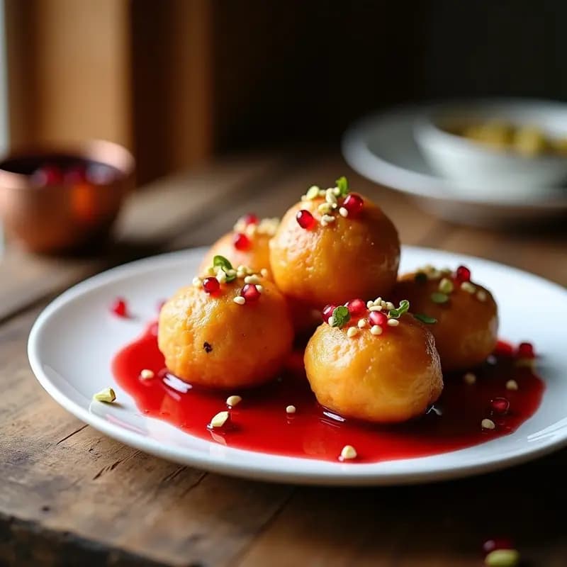 Lokma de Harina de Garbanzo con Sirope de Granada: Postre Turco Sin Gluten y Crujiente en Airfryer