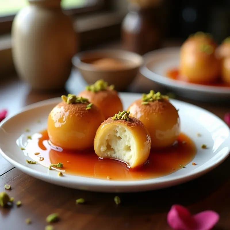 Lokma Turca con Jarabe de Rosa y Pistacho: Postre Crujiente y Esponjoso