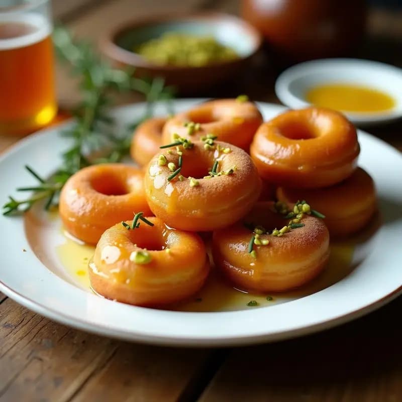 Lokma Turco con Miel de romero y Pistacho: Donuts Árabes Esponjosos en 30 Minutos