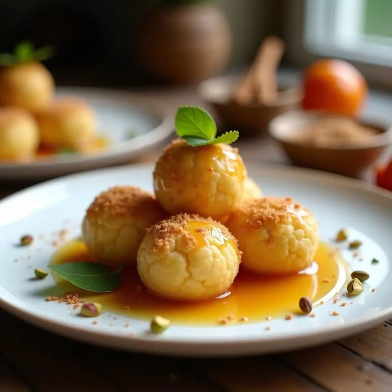 Lokma de Semolina y Miel de Trufa: Postre Turco con Toque Gourmet
