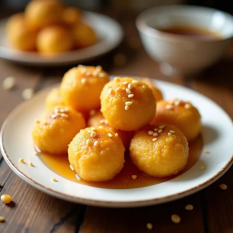 Lokma Turca de Semolina y Miel: Postre Frito Vegano Sin Lácteos