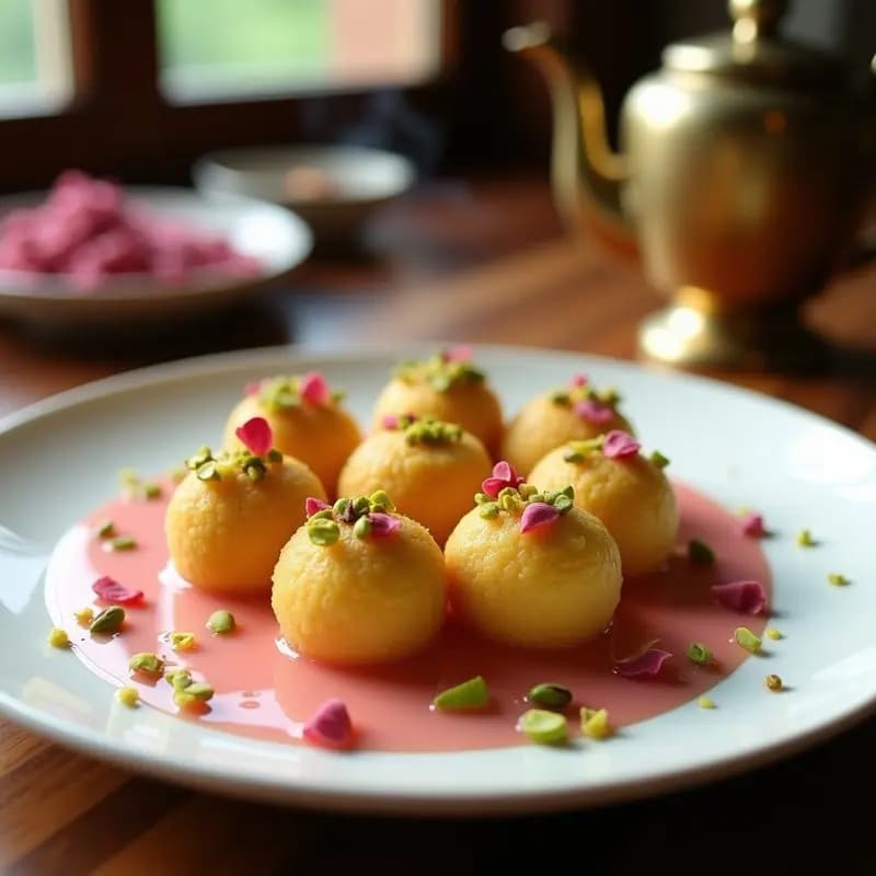 Lokma de Semolina con Sirope de Rosa y Pistacho: Postre Turco Sin Horno y Sin Azúcar Refinado