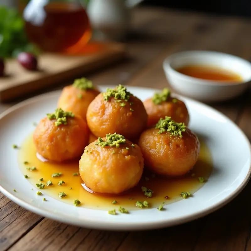 Lokma Turca con Almíbar de Cardamomo y Pistacho: Postre Frito en Airfryer