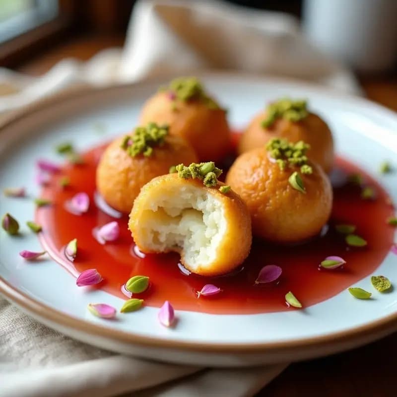 Lokma Turca: Bolitas de Masa Frita con Jarabe de Rosa y Pistacho