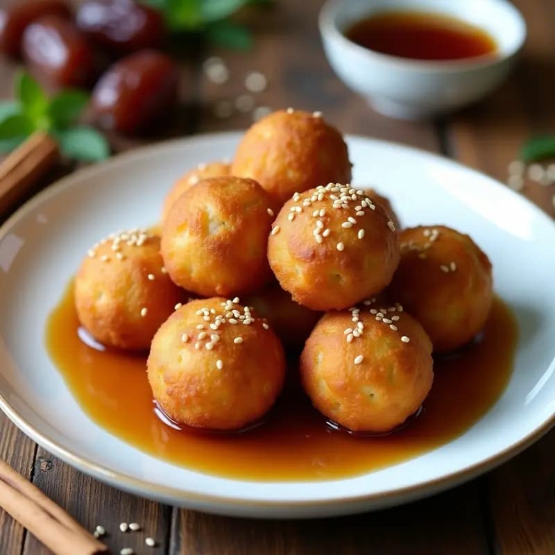 Lokma Turca con Sirope de Dátiles: Bollos Fritos Veganos y Sin Azúcar Refada