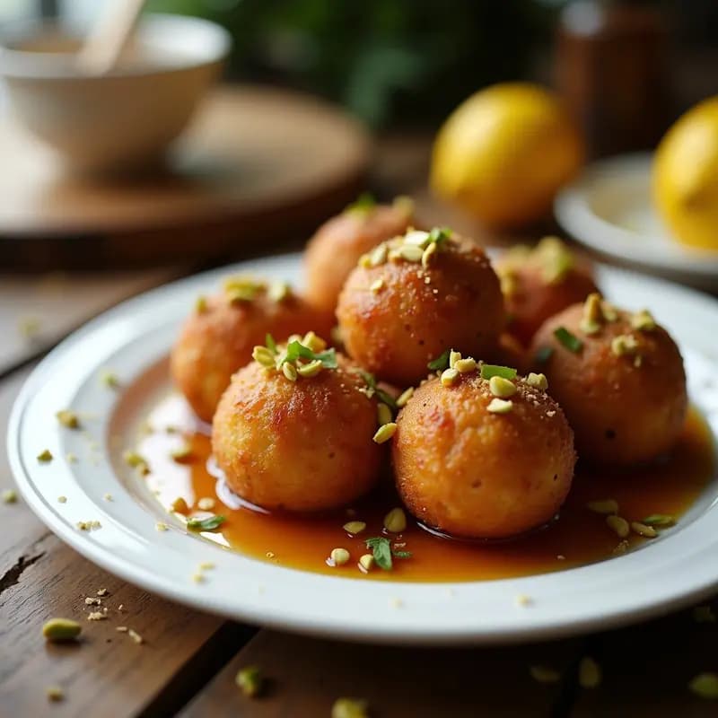 Lokma Turco con Sirope de Dátiles: Bolas de Masa Frita Veganas y Sin Azúcar