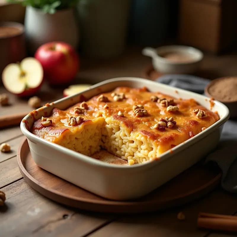 Lokshen Kugel de Fideos de Arroz y Manzana: Receta Judía Vegana y Sin Lactosa