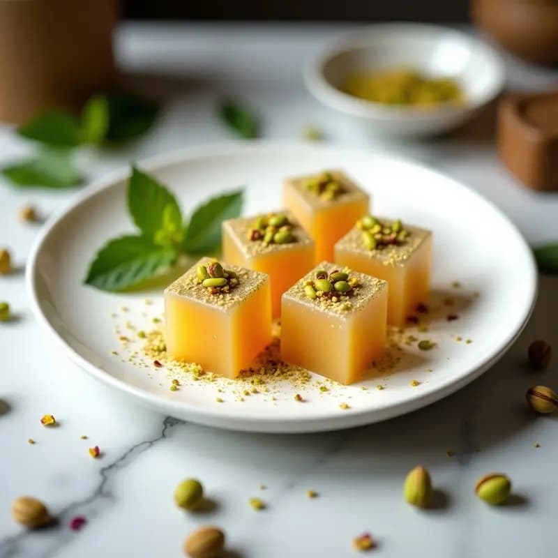 Lokum o Delight Turco: Postre Tradicional de Gelatina con Pistachos y Rosa