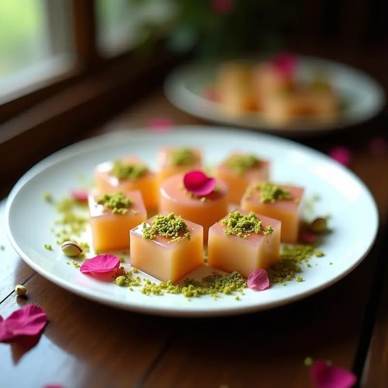 Lokum Turco de Pistacho y Rosa: Dulces Orientales Veganizados con Agar-Agar y Sirope de Dátil