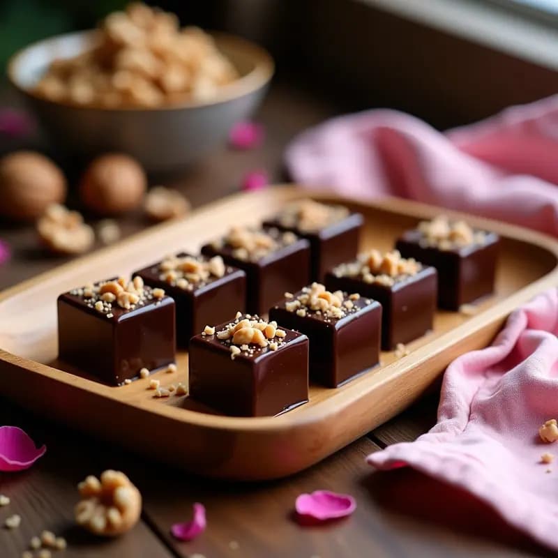 Lokum de Rosa y Nuez con Cobertura de Chocolate Negro: Dulce Turco Gourmet Sin Azúcar