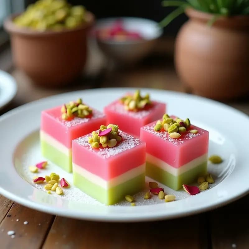 Lokum Turkí de Rosa y Pistacho: Dulce Orientales en 3 Capas Sin Horno