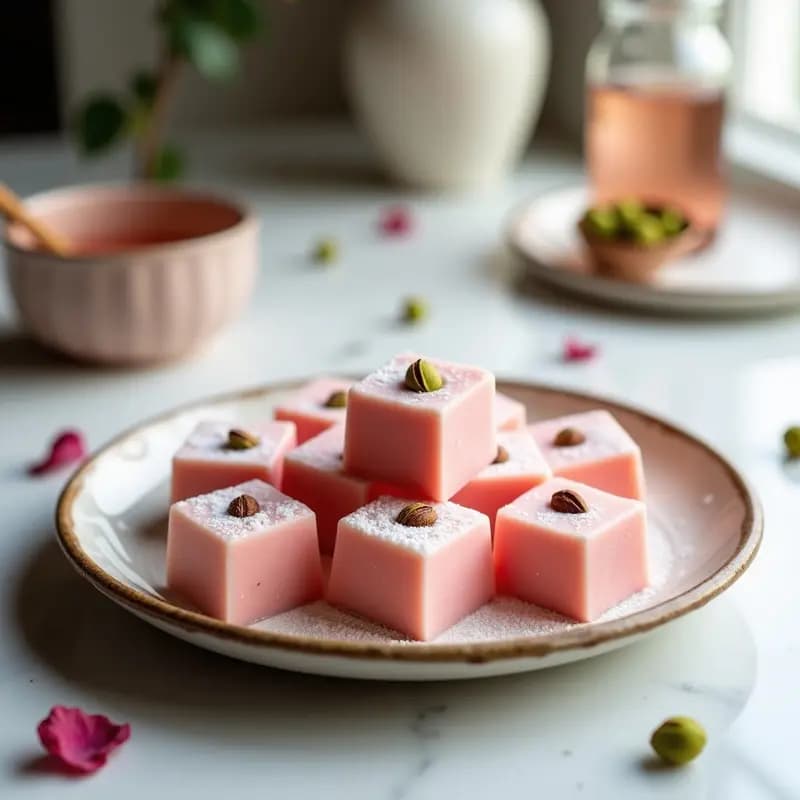 Lokum de Rosa y Pistacho: Dulce Turco Vegano Sin Gelatina