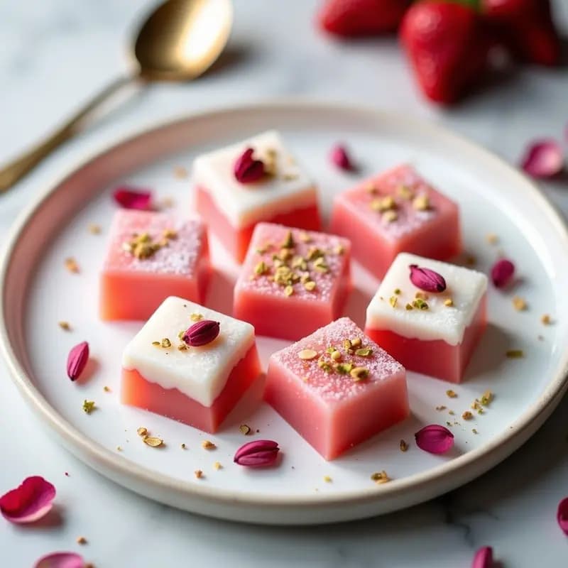 Lokum Turco de Fresa y Rosa: Postre Sin Azúcar y Bajo en Calorías