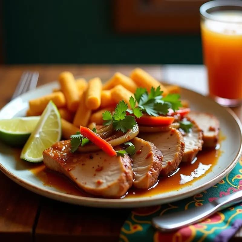 Lomitito de Cerdo a la Cubana con Yuca Frita: Receta Caribeña en 35 Minutos