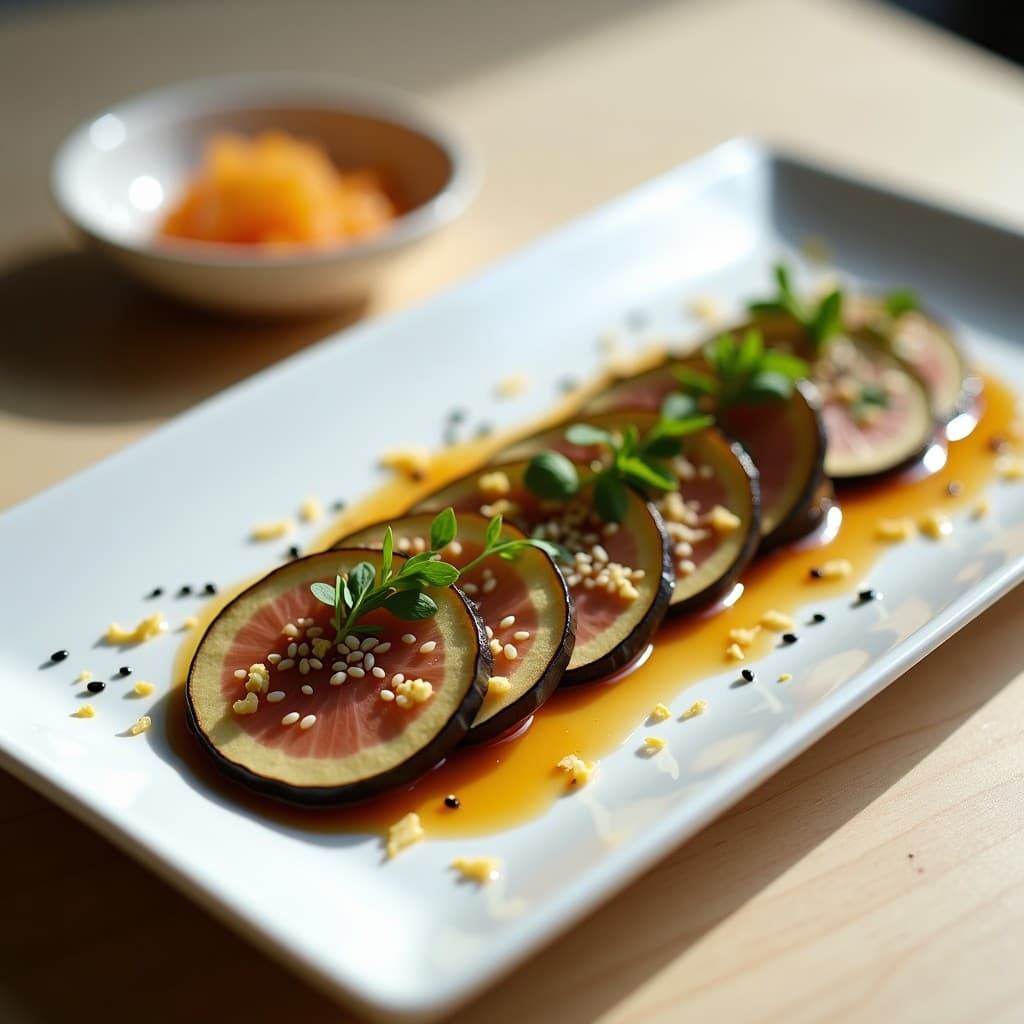 Lomitos de Berenjena Marinados en Miso y Jengibre: Entrante Japonés Crudivegano en 15 Minutos