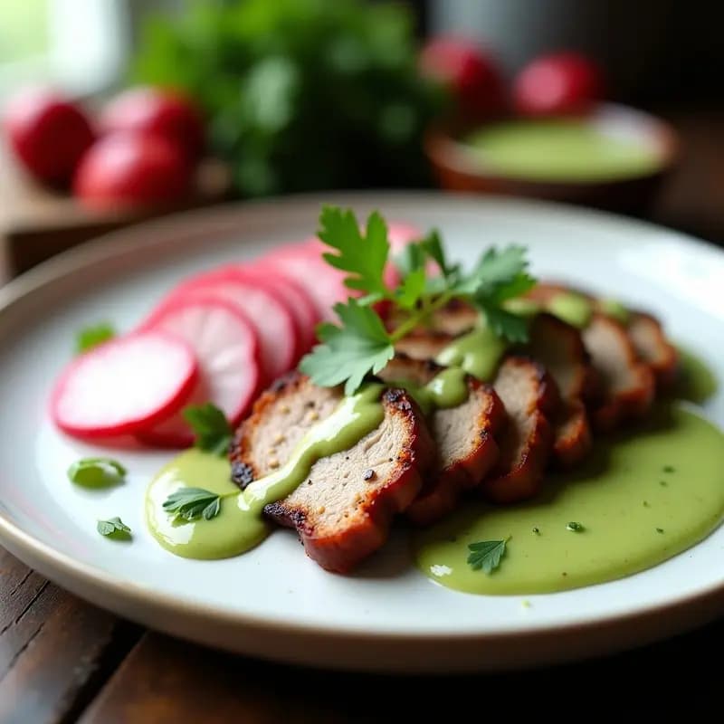 B gara de Lomo Adobado con Rabanitos y Salsa de Cilantro: Receta Peruana en Airfryer