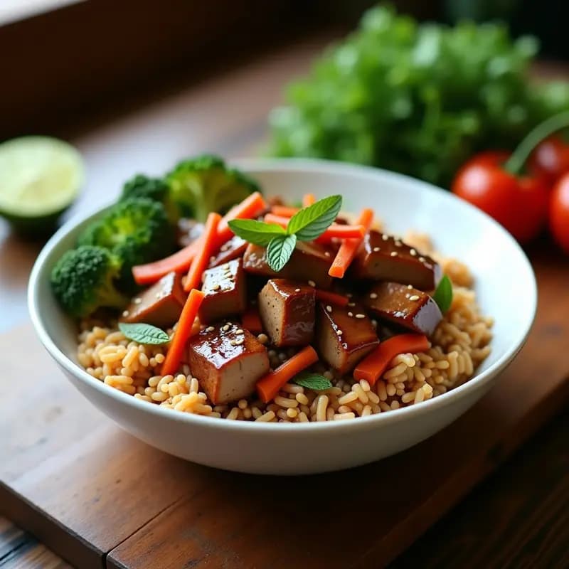 Lomo Saltado con Arroz Integral y Verduras Salteadas: Receta Peruano-China en Olla Rápida
