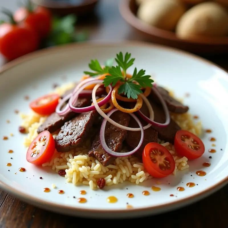 Lomo Saltado con Arroz Jaspeado y Cebolla Morada: Receta Peruana en Sartén