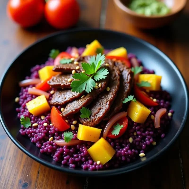Lomo Saltado con Arroz Morado: Receta Peruana Fusion Alta en Antioxidantes